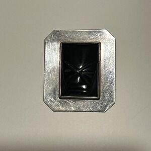 Vintage Mexico Sterling 925 Carved Black Onyx Mask Brooch 1.25x1.5 Inch Signed